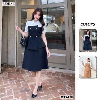 Đầm công sở cổ phối ngắn tay bemine mt7418