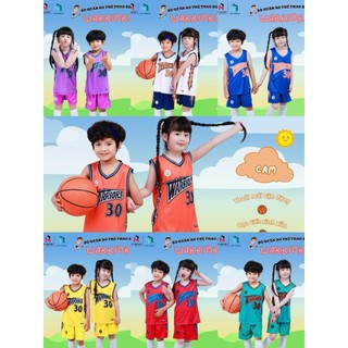 Quần áo bóng rổ trẻ em Warriors, đồ thể thao cho bé Siêu cưng Vải mè cao cấp SP37