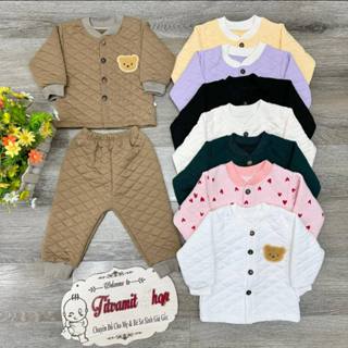 Bộ dài Minky trần bông hình gấu cho bé mặc thu đông(mỗi mầu 1 kiểu chất trần bông)