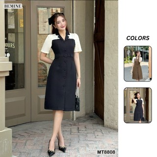 Đầm thiết kế công sở cổ vest phối tay tùng xoè bemine mt8808