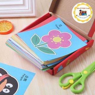 Đồ chơi cắt giấy hình học hoạt hình cho bé 240 chi tiết kèm kéo thủ công