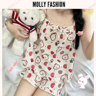 Set đồ ngủ hai dây BUNNY chất đũi mềm thoáng mát bốn mùa nhiều họa tiết Freesize dưới 55kg Molly Fashion