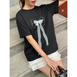 Lenclothing áo thun tay ngắn nơ đính đá lenclothing 10803