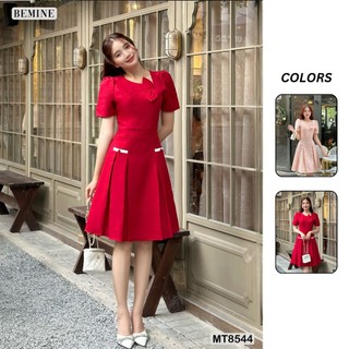 Đầm thiết kế cổ nơ tùng xếp ly BEMINE MT8544