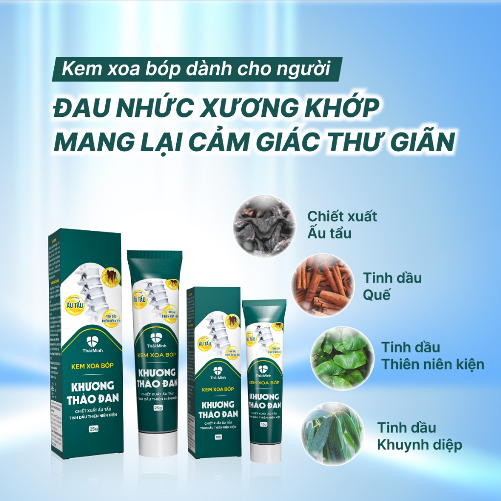 Kem Xoa Bóp Xương Khớp Khương Thảo Đan Thái Minh - Hỗ Trợ Giảm Đau Xương Khớp - Giảm Bầm Tím - Thư Giãn - Tuýp 10 - 25g