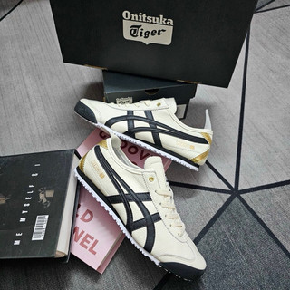Giày tiger trắng đen gót vàng giày thể thao onitsuka tiger mexico 66 'cream black' màu kem gót vàng full bill box