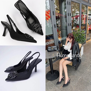 Giày ZR quai hậu mặt đá đen