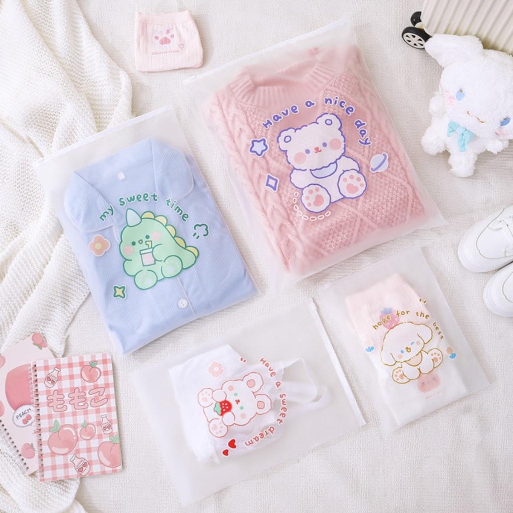 Set 3 túi zip đi sinh hình thú có khóa kéo tiện lợi, có 3 kích thước
