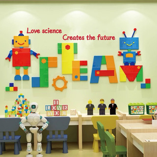 Tranh dán tường mica dán nổi steam robot trang trí lớp học, trường mầm non, khu vui chơi, phòng ngủ cho bé