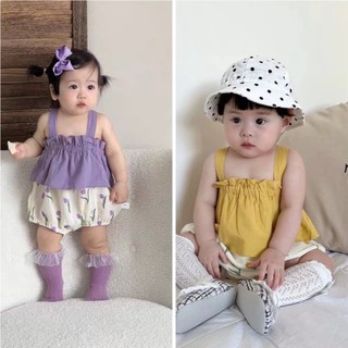 Bộ bodysuit hai dây vải xô muslin kèm turban cho bé gái, set bộ body chip áo liền quần trẻ sơ sinh từ 5-13kg