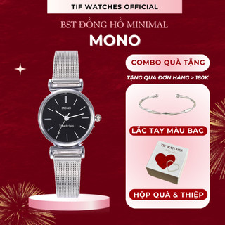 Đồng hồ đeo tay nữ dây kim loại MONO bạc mặt đen đồng hồ nữ mặt tròn đẹp giá rẻ Tif Watches