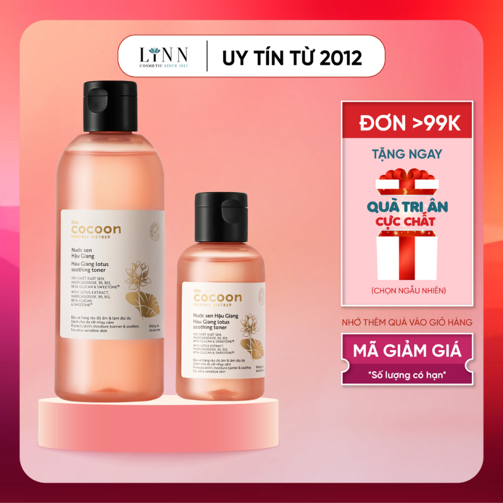Nước sen Hậu Giang Cocoon cấp ẩm, làm dịu da 140ml - 310ml - Nước Toner Cocoon sen Hậu Giang