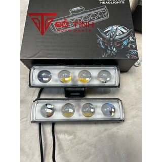 Cặp Đèn led trợ sáng ô tô, xe máy. Led bi 4 mắt thẳng hàng nhiều chế độ sáng.