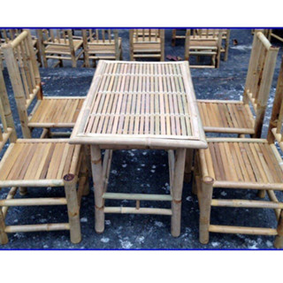 Bàn ghế tre quán cà phê 1 bàn 4 ghế ,Ghế tre lưng tựa cho nhà hàng ,uống trà , trang trí decore tết