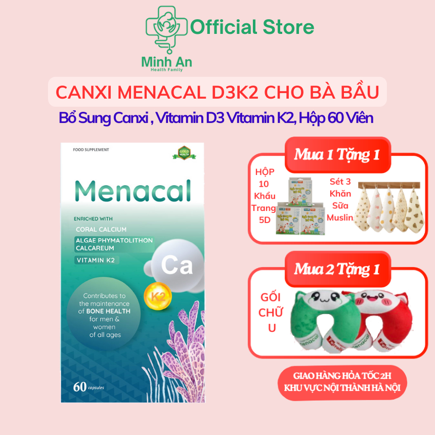 Viên uống bổ sung Canxi, vitamin K2 và D3 Aplicaps Menacal hộp 60 viên