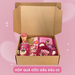 Set quà Cốc Giữ Nhiệt Gấu Dâu, tặng bạn gái, bạn thân, kèm thiệp và hoa Toodee Gift Box GD02