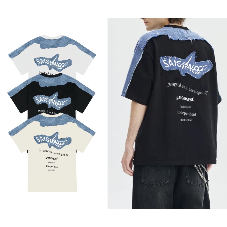 Áo Thun Unisex SAIGONESE Vải Cotton Phối Jean Denim Hoạ Tiết Shuriken Form Rộng Unisex Nam Nữ AT08SG | BigBuy360 - bigbuy360.vn