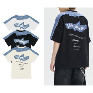 Áo Thun Unisex SAIGONESE Vải Cotton Phối Jean Denim Hoạ Tiết Shuriken Form Rộng Unisex Nam Nữ 3 Màu