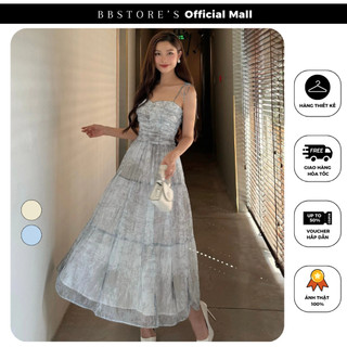  Đầm Xòe Hai Dây Họa Tiết Xếp Nhún Ngực Sang Trọng BBSTORE'S -D3407