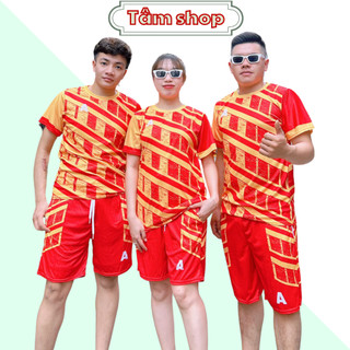 Bộ quần áo cổ tròn kèm quần sọt đùi lưng thun co giãn chất thun lạnh họa tiết chữ A phối sọc mặc nhà đi chơi tập gym