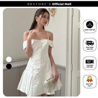 Đầm xòe trễ vai dự tiệc tùng váy xếp ly kết nút bọc bbstore's -d3316