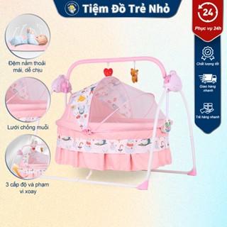 Nôi Điện Cho Bé Cũi Di Động Gấp Gọn Em Bé Kết Nối Bluetooth Kèm Màn, Thanh Đồ Chơi-Thiên Thần Nhỏ