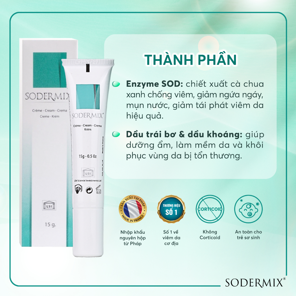 [MUA 2 TẶNG 1] Commbo 2 Tuýp SODERMIX Kem Bôi Viêm Da Cơ Địa, Ngứa Ngáy, Sẹo Nhập Khẩu Nguyên Hộp Từ Pháp 15gr