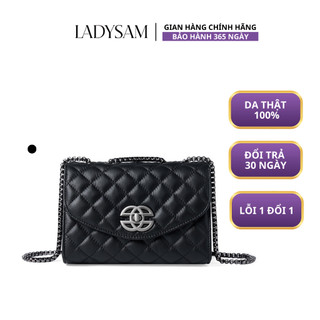 Túi xách nữ đeo chéo đeo vai da thật mềm mại phối dây xích vân trám dập nổi size 24 ladysam lds2521