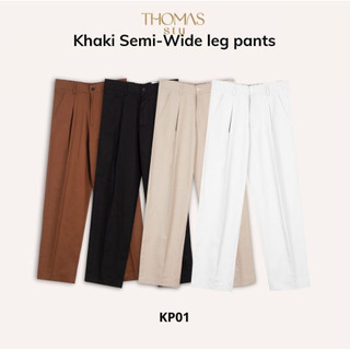 Quần Kaki ống rộng THOMAS STU Wide fit vải Khaki cao cấp Thomas Eric Khaki Wide-Leg Trouser Pant Black KP01D