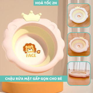 Chậu rửa mặt gập gọn 9BABY mẫu vương miện hồng cam - chất liệu cao cấp, thiết kế thông minh