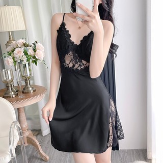 Váy ngủ lụa satin có đệm ngực sexy cao cấp gợi cảm, đầm hai dây đẹp quyến rũ sang trọng mềm , kèm quần lọt khe - Sinni55