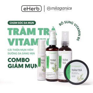 Bộ chăm sóc da ngừa mụn, giảm thâm tràm trà: sữa rửa mặt, toner, serum khô mụn MILAGANICS 290ML