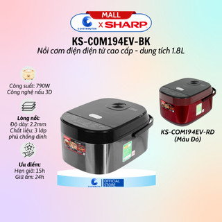 Nồi cơm điện tử sharp ks-com194ev-bk/ks-com194ev-rd - dung tích 1.8l - hàng chính hãng
