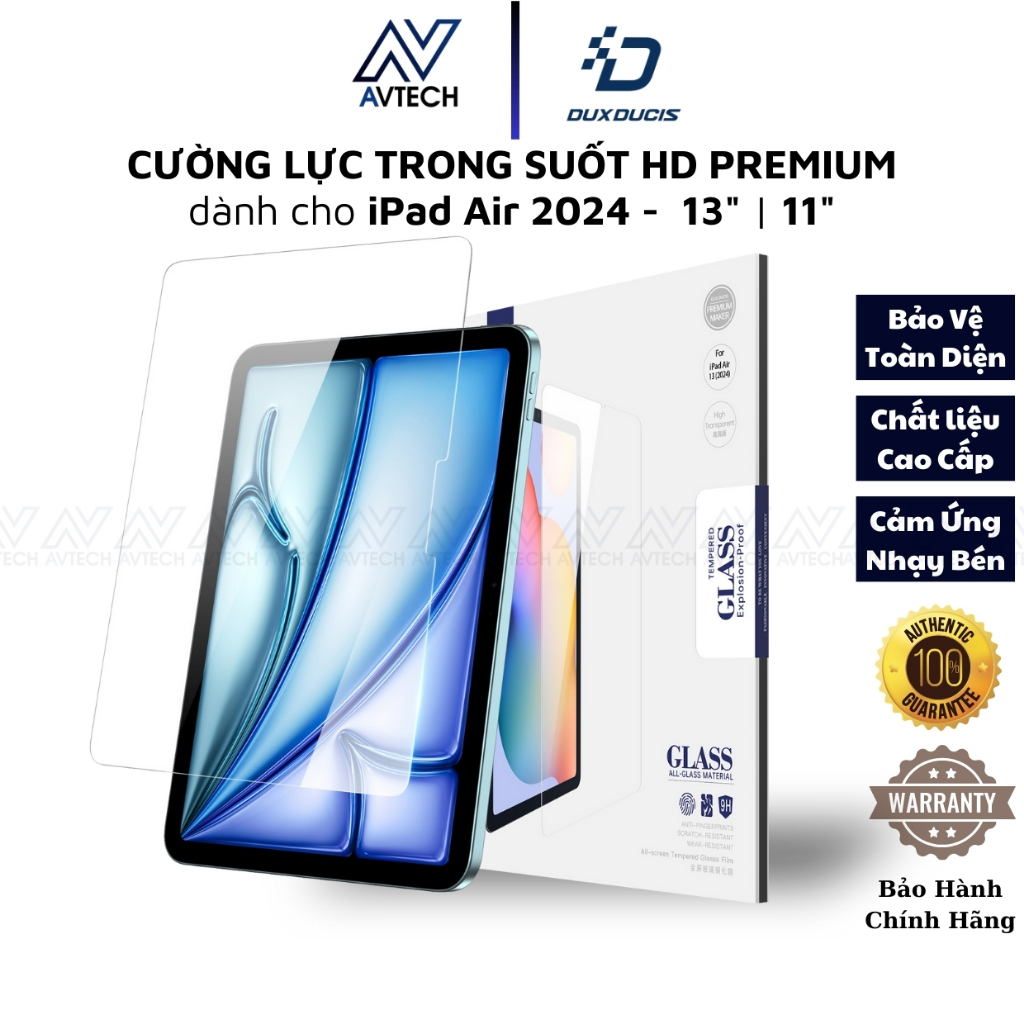Miếng Dán Kính Cường Lực Dux Ducis HD Premium iPad Air 7 M3 2025 / Air 6 2024, Size 13" / 11"