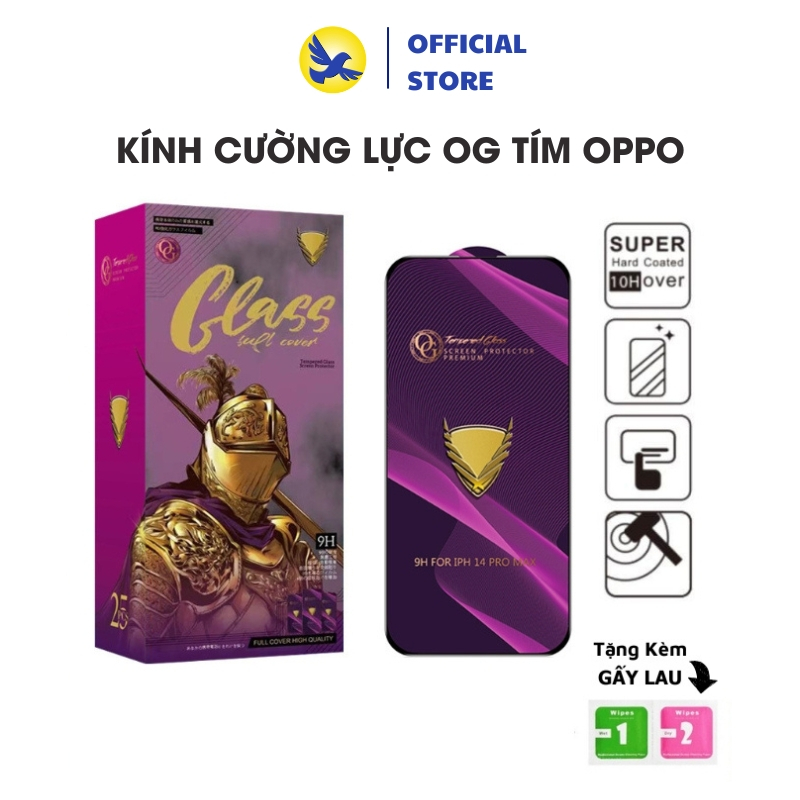Kính Cường Lực OG Tím Full Màn Cho OPPO A98 A57 A17K Reno 7 A53S A96 A98 5G A78 4G A1K F7 F9 A3S F11