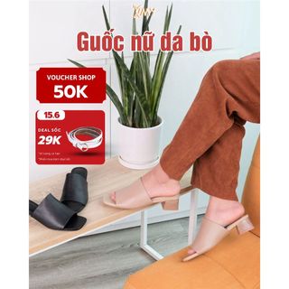 Dép cao gót da thật nữ, guốc quai ngang bản to đế 5p hàng VNXK - Kimy Store