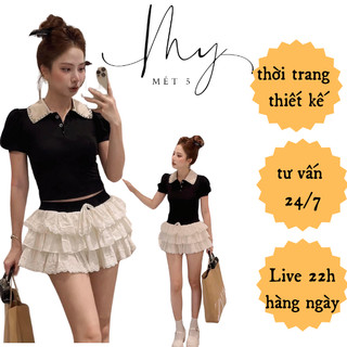 Set bộ sơ mi cổ sen đính đá phối cùng chân váy xếp ly ngắn hack dáng