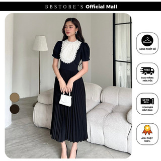  Đầm Xòe Xếp Ly Cổ Tròn Phối Ren Thời Trang Đi Làm Dự Tiệc Thanh Lịch BBSTORE'S -D2885