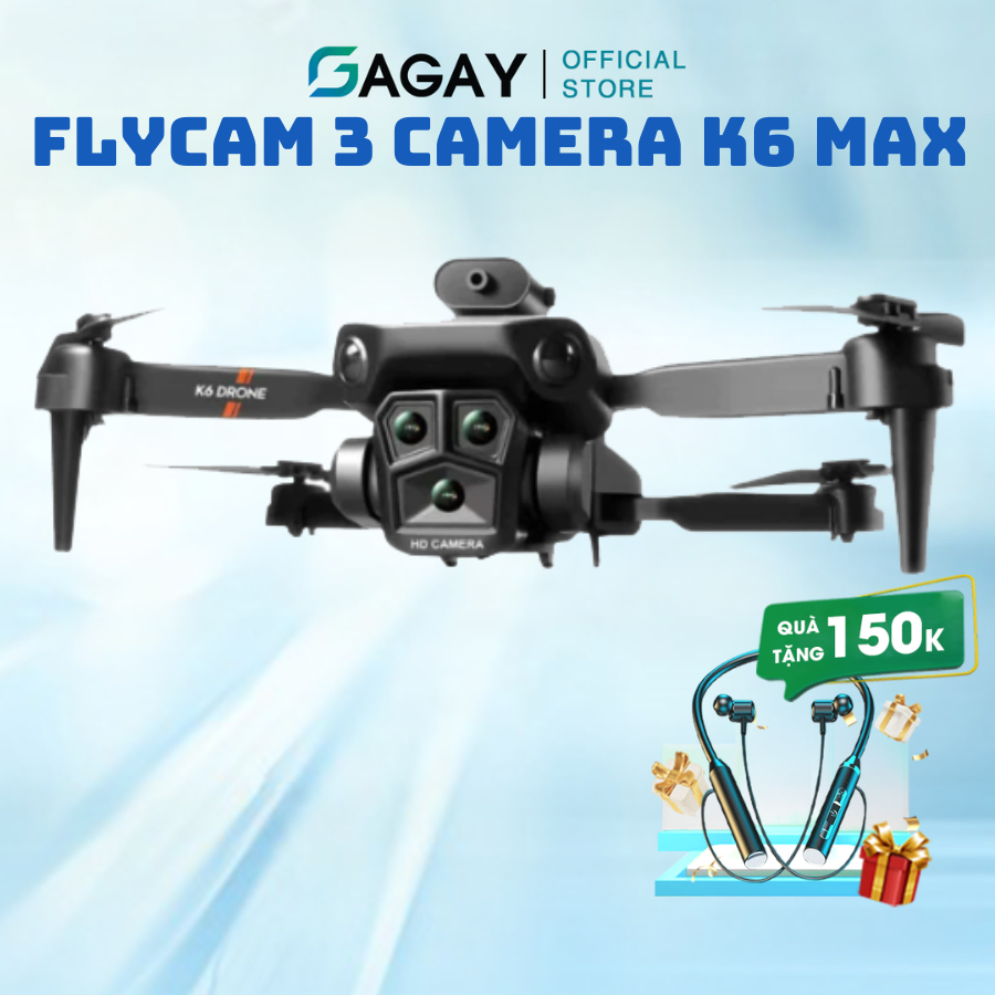 Flycam Mini K6 Max Drone Pro Máy Bay Điều Khiển Từ Xa Camera 3 Chiều Góc Rộng Nhào Lộn 360 Độ Bảo Hà