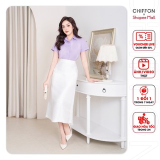 Chân váy tafta chữ A xếp ly eo Chiffon