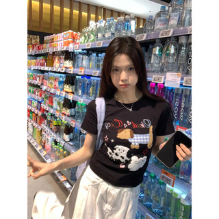 Áo phông nữ local brand áo Baby tee màu trắng 2024 phim hoạt hình cún con in hình áo thun Mùa hè ngắn tay 100%cotton