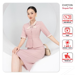 Set vest ký giả gồm áo và chân váy bút chì thiết kế by Chiffon