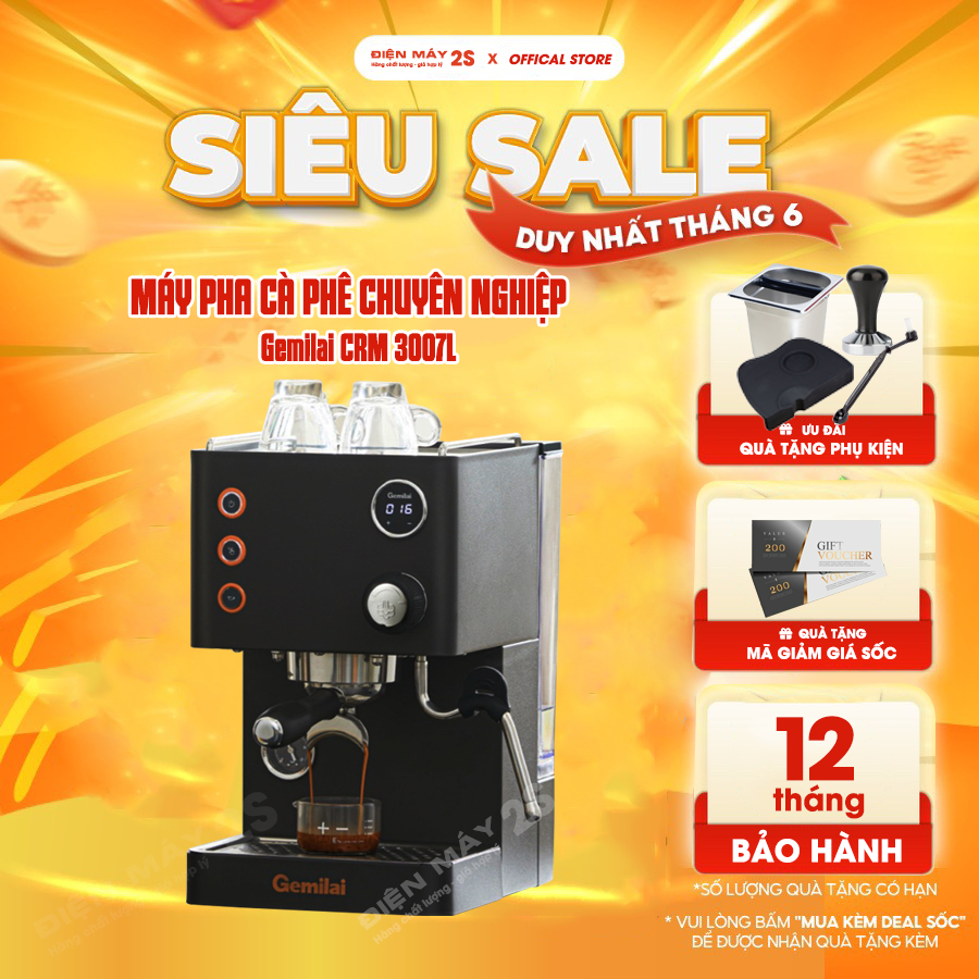 [HCM-Giao ngay] Máy pha cà phê,máy pha cafe Espresso GEMILAI CRM 3007 - PID hệ thống kiểm soát nhiệt độ cao cấp