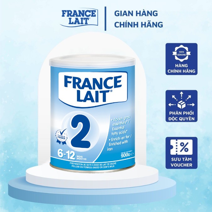 Sữa Công Thức France Lait 2 Pháp Chắc Khỏe Xương Phát Triển Trí Não Dành Cho Bé 400g/900g
