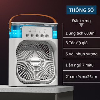 Quạt Điều Hòa Hơi Nước Mini - Quạt Lạnh Mini 3 Chế Độ Gió Tích Hợp Led, Sạc USB Để Bàn Đa Năng