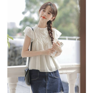 Áo kiểu tơ babydoll tay hến cổ bèo