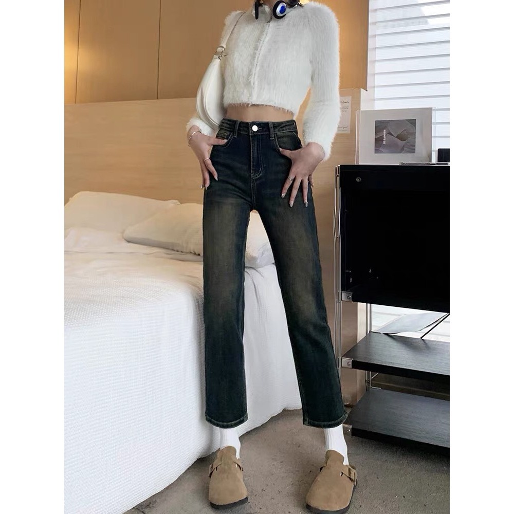 Quần jean bò ống đứng màu xám đen may gấu, Quần jean ống đứng lưng cao che khuyết điểm siêu xinh D63 | BigBuy360 - bigbuy360.vn