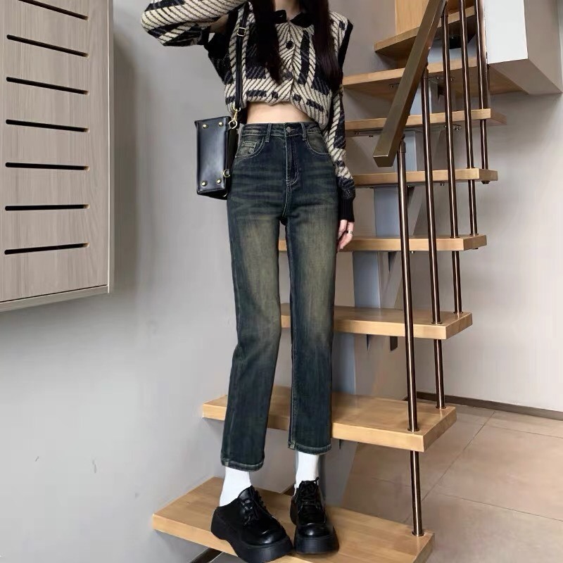 Quần jean bò ống đứng màu xám đen may gấu, Quần jean ống đứng lưng cao che khuyết điểm siêu xinh D63 | BigBuy360 - bigbuy360.vn