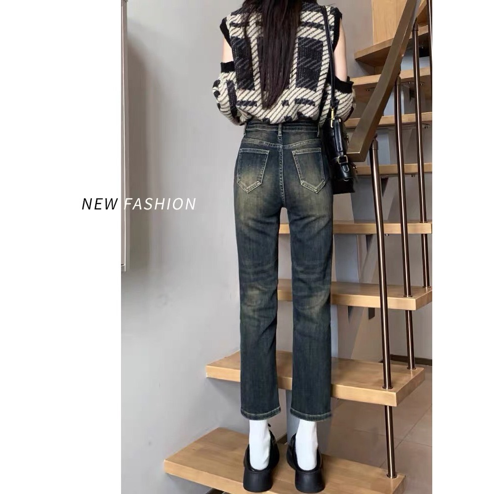 Quần jean bò ống đứng màu xám đen may gấu, Quần jean ống đứng lưng cao che khuyết điểm siêu xinh D63 | BigBuy360 - bigbuy360.vn