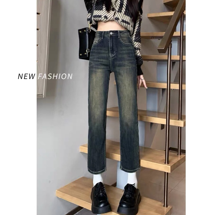 Quần jean bò ống đứng màu xám đen may gấu, Quần jean ống đứng lưng cao che khuyết điểm siêu xinh D63